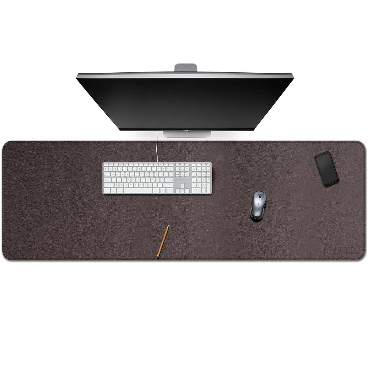 Cacoy Dual-Sided Computer Desk Pad, PU Leather Desk Blotter Protector, 55.1"x15.7" Extended Gaming Keyboard Mouse Pad for Home and Office (Brown)