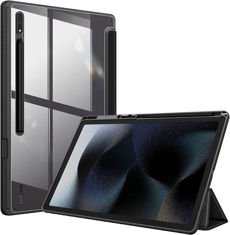 MOOISVS Case for Galaxy Tab S9 Ultra/S10 Ultra14.6,Hard Crystal Clear Black Shell. Flexible Soft TPU Bumper with Pen Holder-Slim Folding Stand Folio Cover Fits SamsungTab S9 Ultra/S10 Ultra,Black