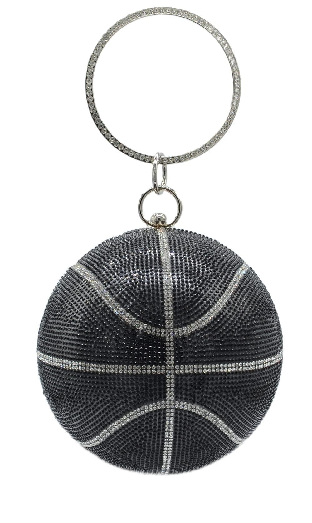 UMREN Women Basketball Shaped Cross Body Purse Rhinestone Round Ball Crystal Evening Bag Clutch Handbag for Wedding Party, Black-b, One Size