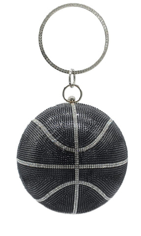 UMREN Women Basketball Shaped Cross Body Purse Rhinestone Round Ball Crystal Evening Bag Clutch Handbag for Wedding Party, Black-b, One Size
