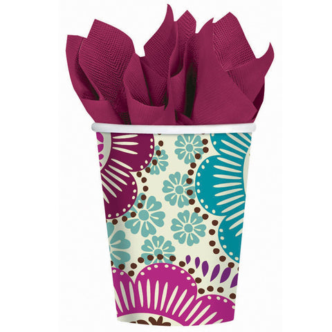 Amscan Fashion Floral Paper Hot and Cold Drinks Flower Garden Party Disposable Cups (Pack of 8), Multicolor, 9 oz