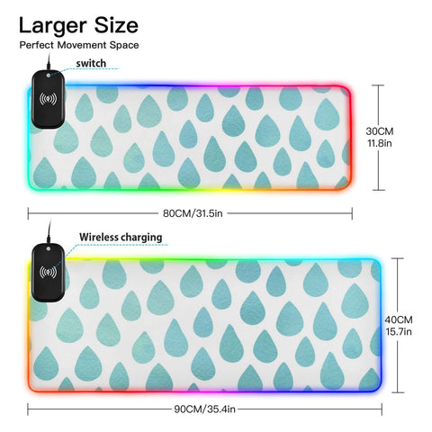 Blue Dots Wireless Charging Mouse Pad for Mobile Phone Extra Large Gaming Mousepad with 13 Lighting Modes Keyboard Mat for Gaming MacBook PC Laptop Desk Home Office