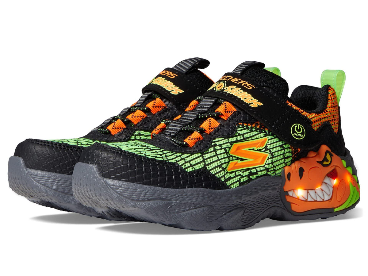 Skechers Kids Boy's Dino-Lights Sneaker, Black/Orange, 12 Little Kid