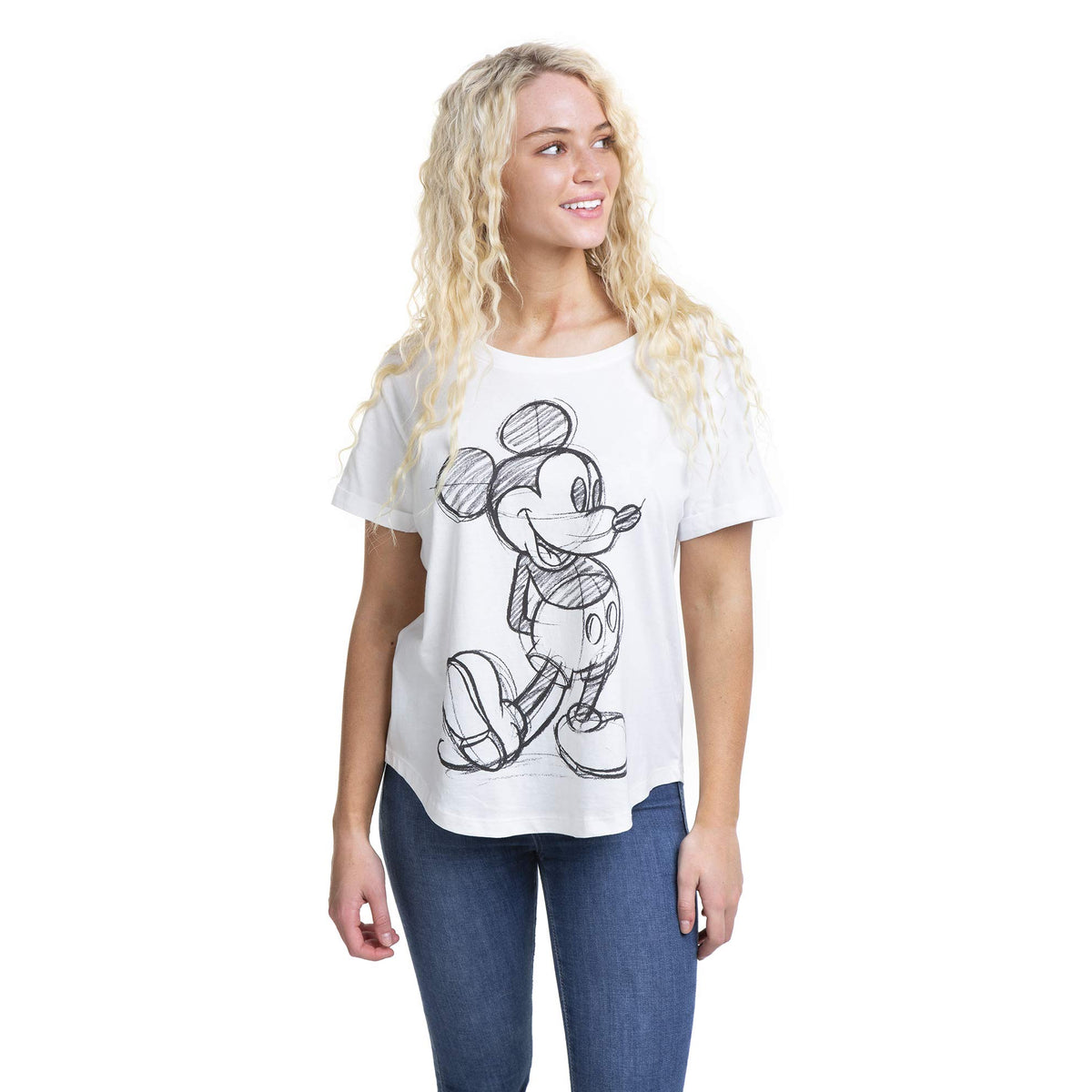 Disney Women's Mickey Mouse Sketch T Shirt, White, 8 UK