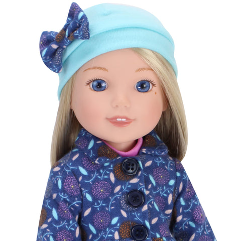 Sophia's 4 Piece Winter Outfit with Print Coat, Pants, Hat and Boots for 14.5" Dolls, Blue