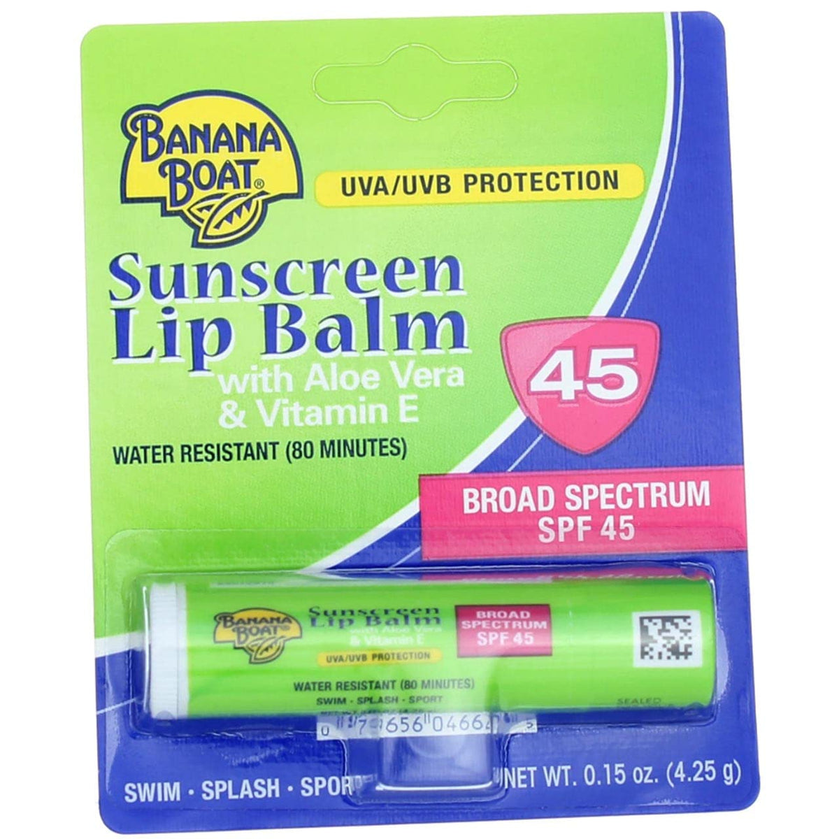 Banana Boat Aloe Vera with Vitamin E Sunscreen Lip Balm SPF 45-0.15