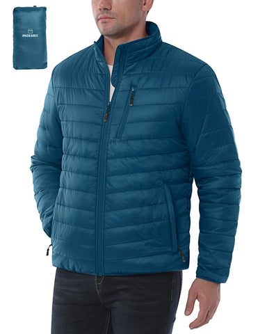 33,000ft Mens Winter Lightweight Jacket Warm Short Packable Puffer Jacket Transitional Padded Jacket Quilted Jacket for Men Lined for Hiking Travelling Ceramic Blue L
