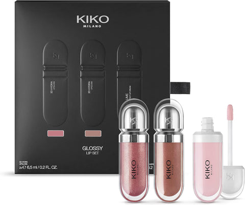 KIKO Milano Glossy Lip Set | Make-Up Set: 2 Moisturising Lip Glosses And 1 Perfecting Lip Cream