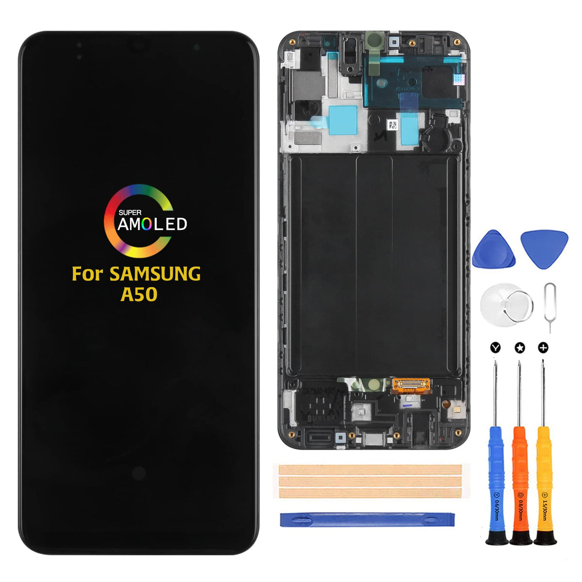 A-MIND for Samsung Galaxy A50 A505 LCD Touch Screen Replacement Display A505F A505G A505W A505X A505U A505GT A505N Digitizer Full Assembly Repair Kits,with Tools(OLED with Frame)