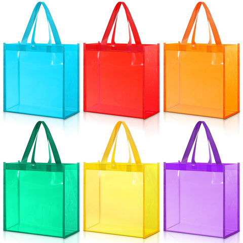 BBTO 6 Pcs Clear Tote Bag Stadium Approved Plastic Bag Hand Bag (Clear Colorful)