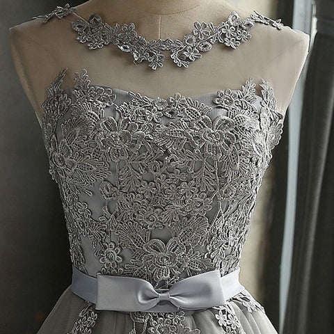 Lace Bridesmaid Party Dress Short Prom Dress Evening Dress Slim Bridesmaid Dress Soft Wedding Pageant Dresses (Grey, Size M) for Party Favors