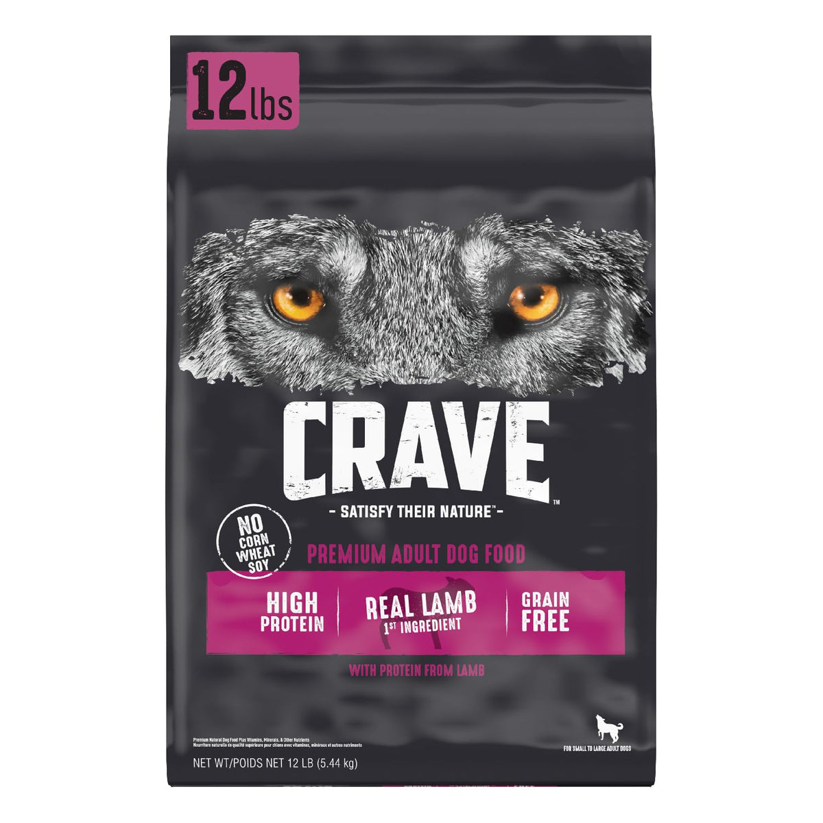 CRAVE Grain Free High Protein Adult Dry Dog Food with Lamb, 12 lb. Bag