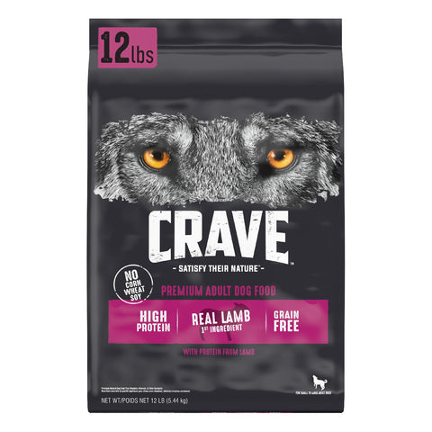 CRAVE Grain Free High Protein Adult Dry Dog Food with Lamb, 12 lb. Bag
