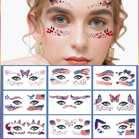 10 Sheets Independence Day Face Sticker Set -4th of July Face Tattoo Stickers for Adult Kids Patriotic Eye Body Face Temporary Tattoo Stickers Independence Day Party Decoration Supplies