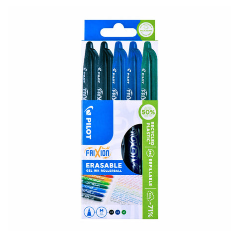 Pilot Frixion Ball 0.7mm Erasable Rollerball Pen Set (2 Black/ 2 Blue/ 1 Green)