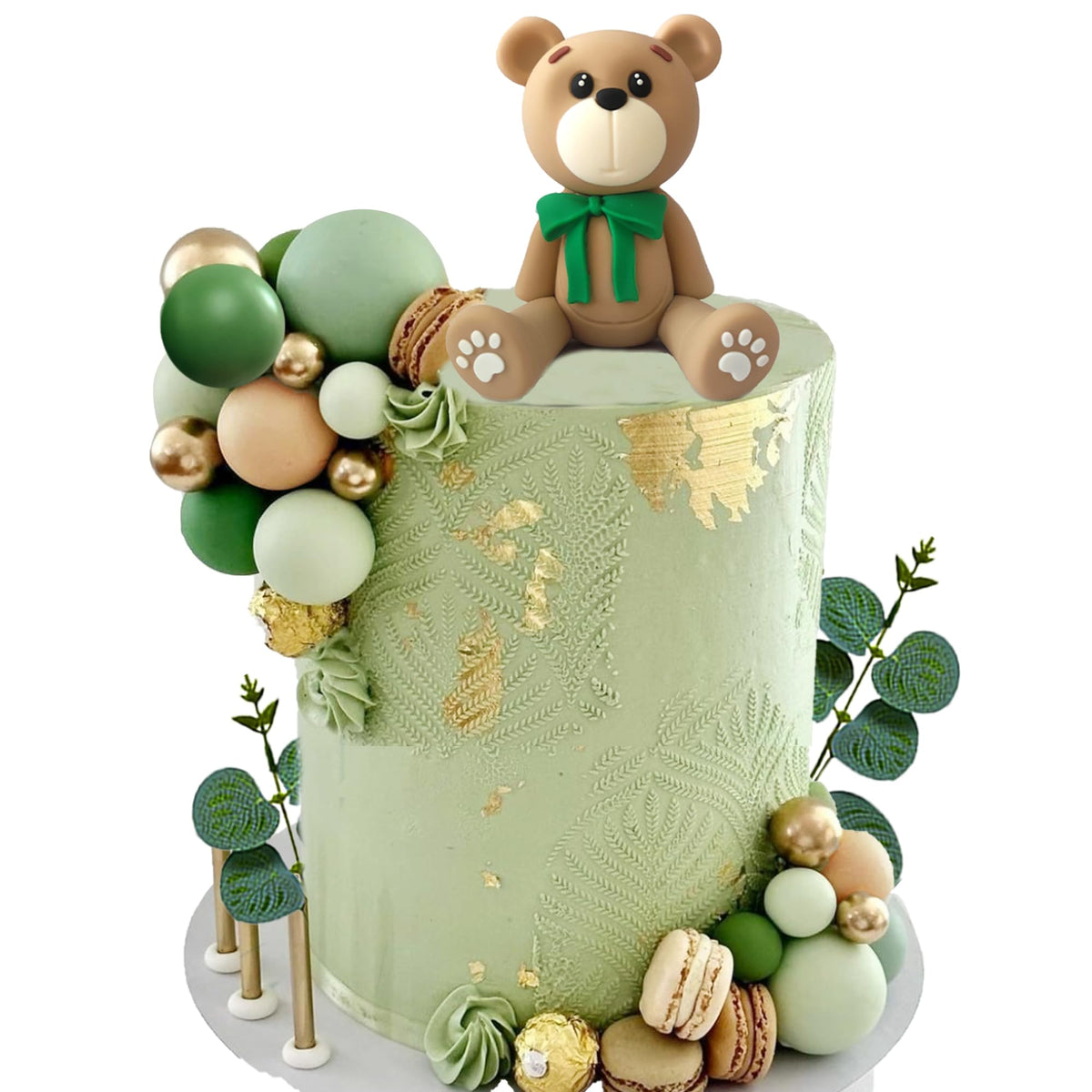 Bear Cake Toppers Bear Balls Cake Decorations with Stars Clouds Cake Toppers for Boy Girl Baby Shower Birthday Party Decorations (Green Bear Set)
