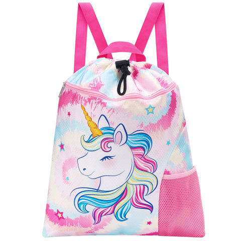 WAWSAM Gymnastics Backpack with Drawstring - 38 ÃƒÆ’Ã†â€™Ãƒâ€ Ã¢â‚¬â„¢ÃƒÆ’Ã‚Â¢ÃƒÂ¢Ã¢â‚¬Å¡Ã‚Â¬ÃƒÂ¢Ã¢â€šÂ¬Ã‚Â 45 cm Sports Bag for Children Waterproof Swimming Beach Shopping Bag, Pink (pink unicorn), M