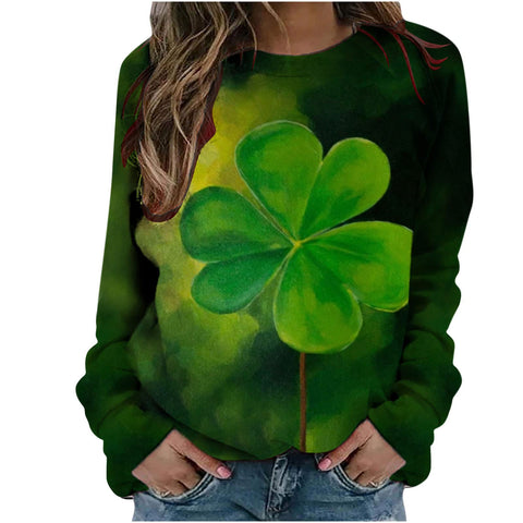 St. Patricks Day Sweatshirt for Women - Womens Long Sleeves Casual Shirts Ireland Shamrock Lucky Clover Print Graphic Tees Tunic Shirts Casual Round Neck Sweatshirt Pullover Loose Tops