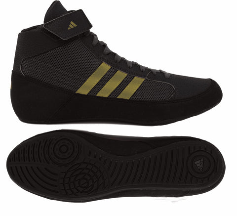 adidas Boy's HVC Wrestling Shoe, Black/Charcoal/Metallic Gold, 1 Big Kid