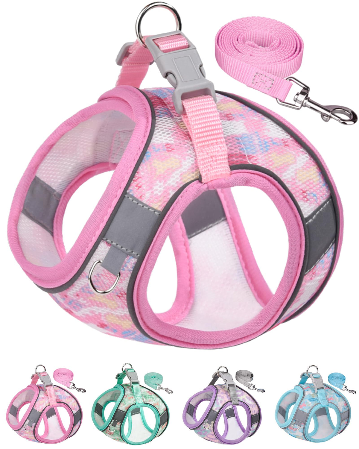Aecllcea Dog Harness for Small Medium Dogs No Pull, Cat Harness and Leash Set, Puppy Harness for Small Dogs, Xs Dog Harness, Step in Dog Harness, Harness and Leash for Small Dogs. (Pink, XXS)