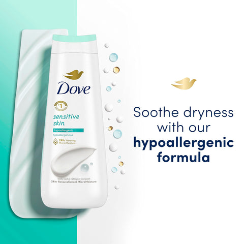 Dove Body Wash Deep Moisture, Sensitive Skin, Cucumber and Green Tea, and Shea Butter & Vanilla Collection 4 Count Skin Cleanser with 24hr Renewing MicroMoisture 20 oz