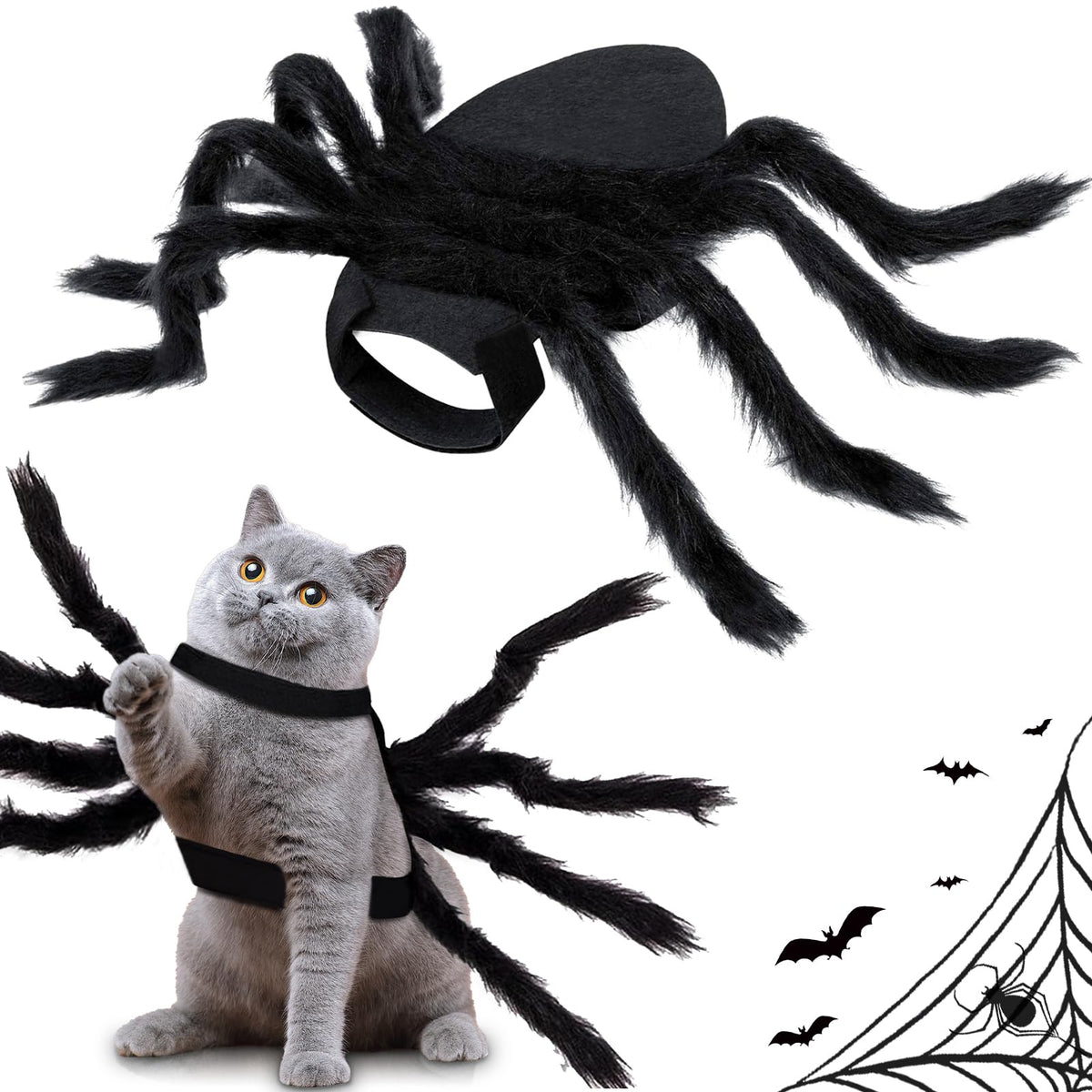 Halloween Spider Costume Pet, Pet Dog Cat Halloween Spider Costume, Spider Dog Costume, Halloween Costume Dog for Small to Medium Dogs and Cats, Adjustable, Black