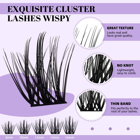 B&Q Lash Clusters D Curl 8-16MIX 96 PCS Eyelash Clusters Wispy with 360Ãƒâ€šÃ‚Â° Rotatable Mirror Cluster Eyelash Extensions Natural Lash Clusters Lashes Wispy Diy Lash Extensions Clusters (Q07,D 8-16MIX)