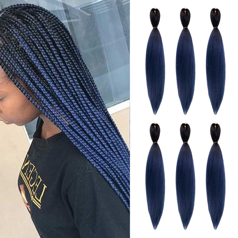 Pre Stretched Braiding Hair Extensions 26 Inch 6 Pcs Phoenixfly Ombre Blue Braiding Hair Professional Crochet Braiding Hair for Box Braids Senegal Twist Hair Extensions (Black to Dark Blue)