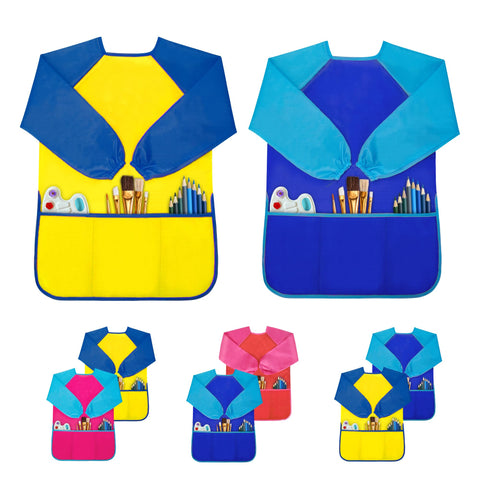 Milifox 2 Pack Kids Art Smock, Toddler Painting Smock,Waterproof Long Sleeve Kids Art Apron with 3 Pockets for Children