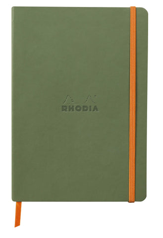 Rhodia 117440C - Sage Soft Notebook - A5 - Dotted Dot - 160 pages - Ivory Clairefontaine Paper 90 g/m - Bookmark, Elastic Closure - Faux Leather Cover - Rhodiarama Collection