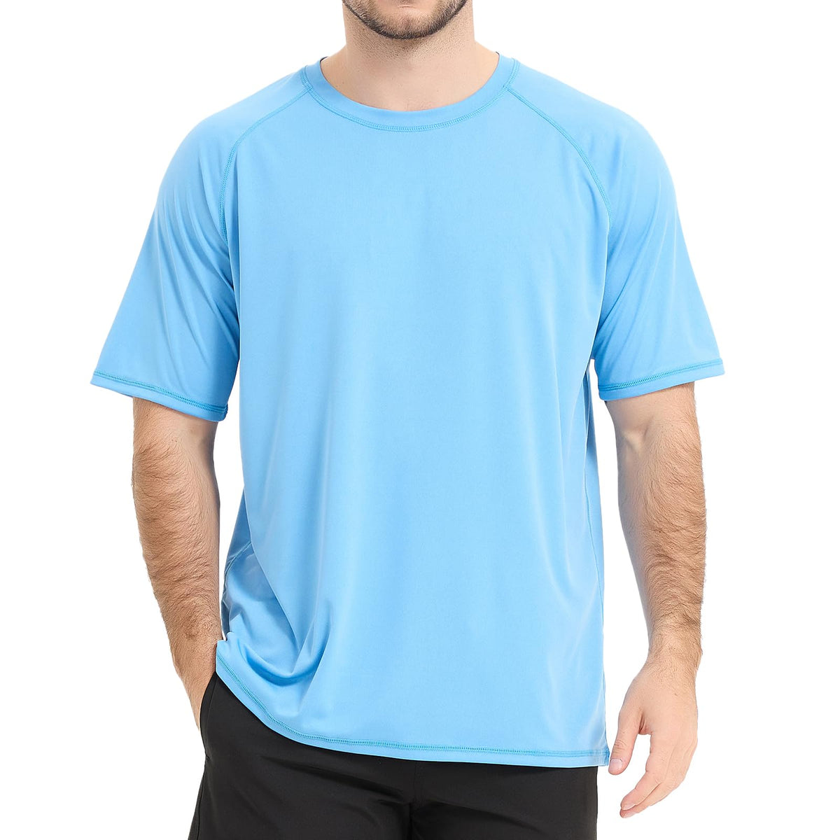 Guooolex Rash Guard for Men UV Swim Shirt Short Sleeve SPF Loose Fit Water Shirt for Swimming Quick Dry Sun Protection Running Fishing Blue Tshirts L Size