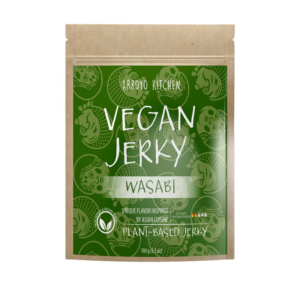 Arroyo Kitchen Vegan Jerky, Wasabi Flavor, Plant Based Protein, Vegan Snack, 3.5oz (100g) (Wasabi)