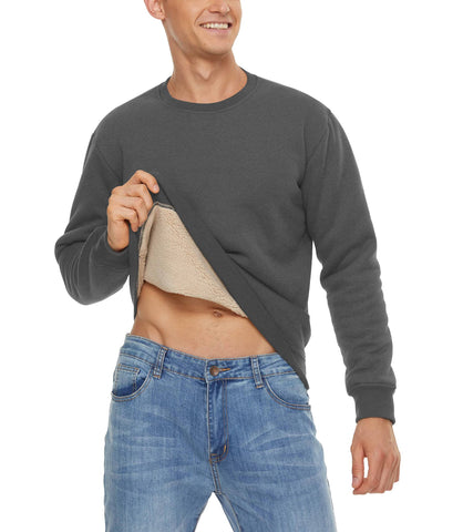 MAGCOMSEN Winter Tops Mens Thermal Underwear Classic Plain Color Sweatshirts Breathable Cotton Sweatshirts Fleece Pullover Mens Classic Crewneck Tops Casual Wear Sweatshirts, Dark Grey