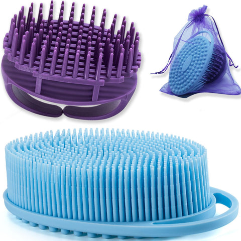 Silicone Body Scrubber and Rubber Scalp Scrubber, MICARA Soft Silicone Loofah, Gentle Scalp Brush, 2 Pack Shower Scrubber for Body, Exfoliating Body Scrubbers for Sensitive Skin, Lathers Well, Blue