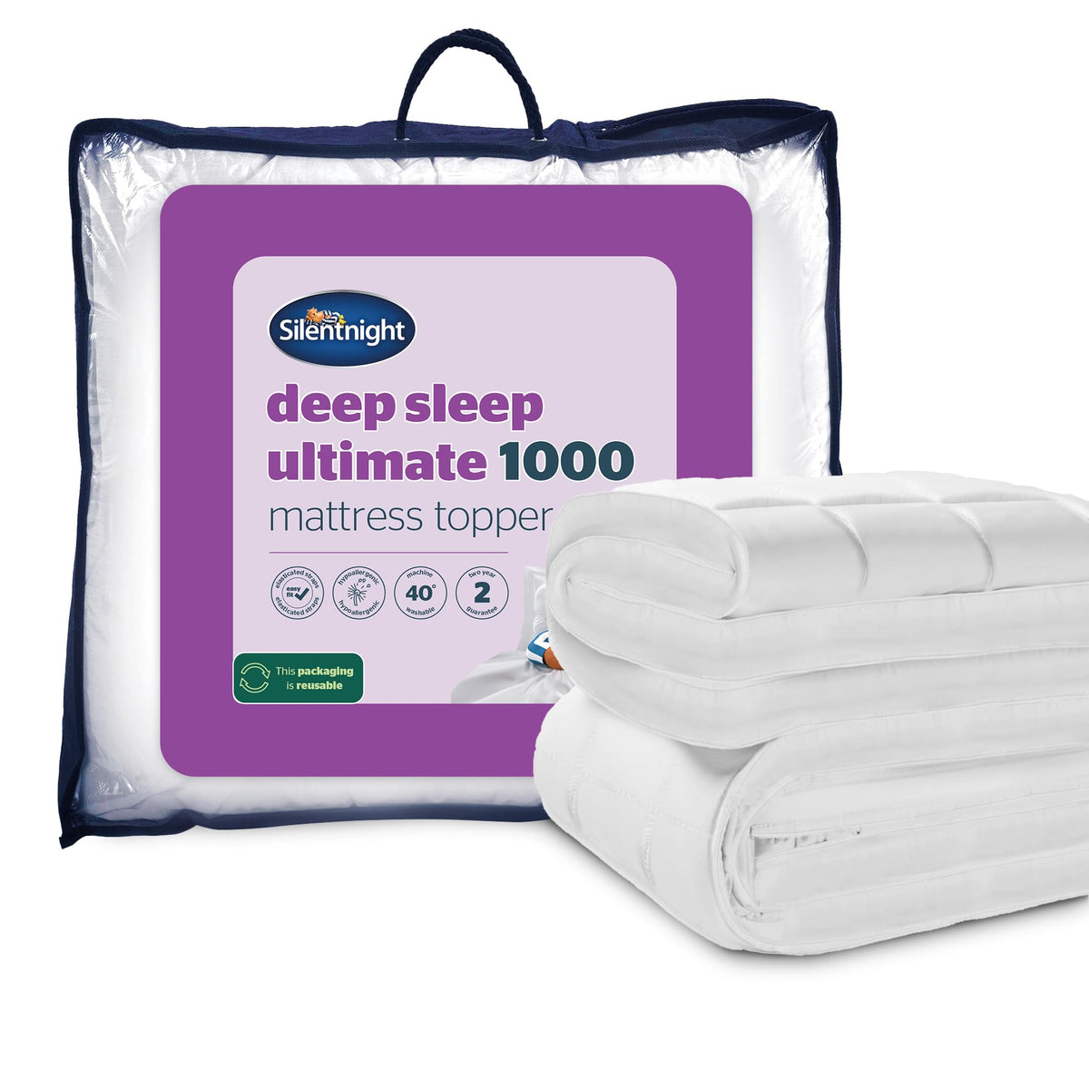 Silentnight Ultimate Deep Sleep 10cm Mattress Topper Single Bed - Luxury 4 Inch Thick Soft Mattress Enhancer Pad with Easy Fit Straps - Hypoallergenic and Machine Washable - Single - 190x90cm