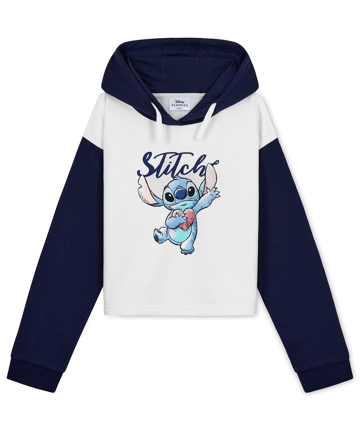 Disney Hoodie for Girls, Stitch Sweatshirt, Fashion Top for Girls and Teens, Stitch Gifts (7-8 Years, White/Navy Hoodie)