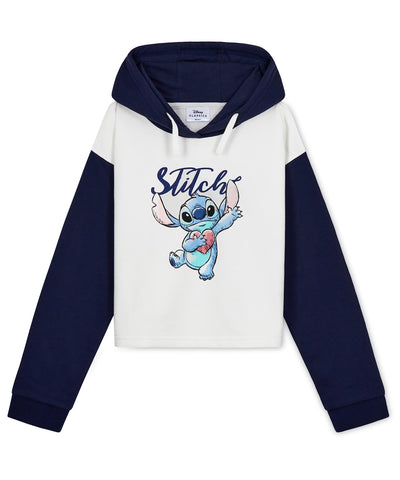 Disney Hoodie for Girls, Stitch Sweatshirt, Fashion Top for Girls and Teens, Stitch Gifts (7-8 Years, White/Navy Hoodie)