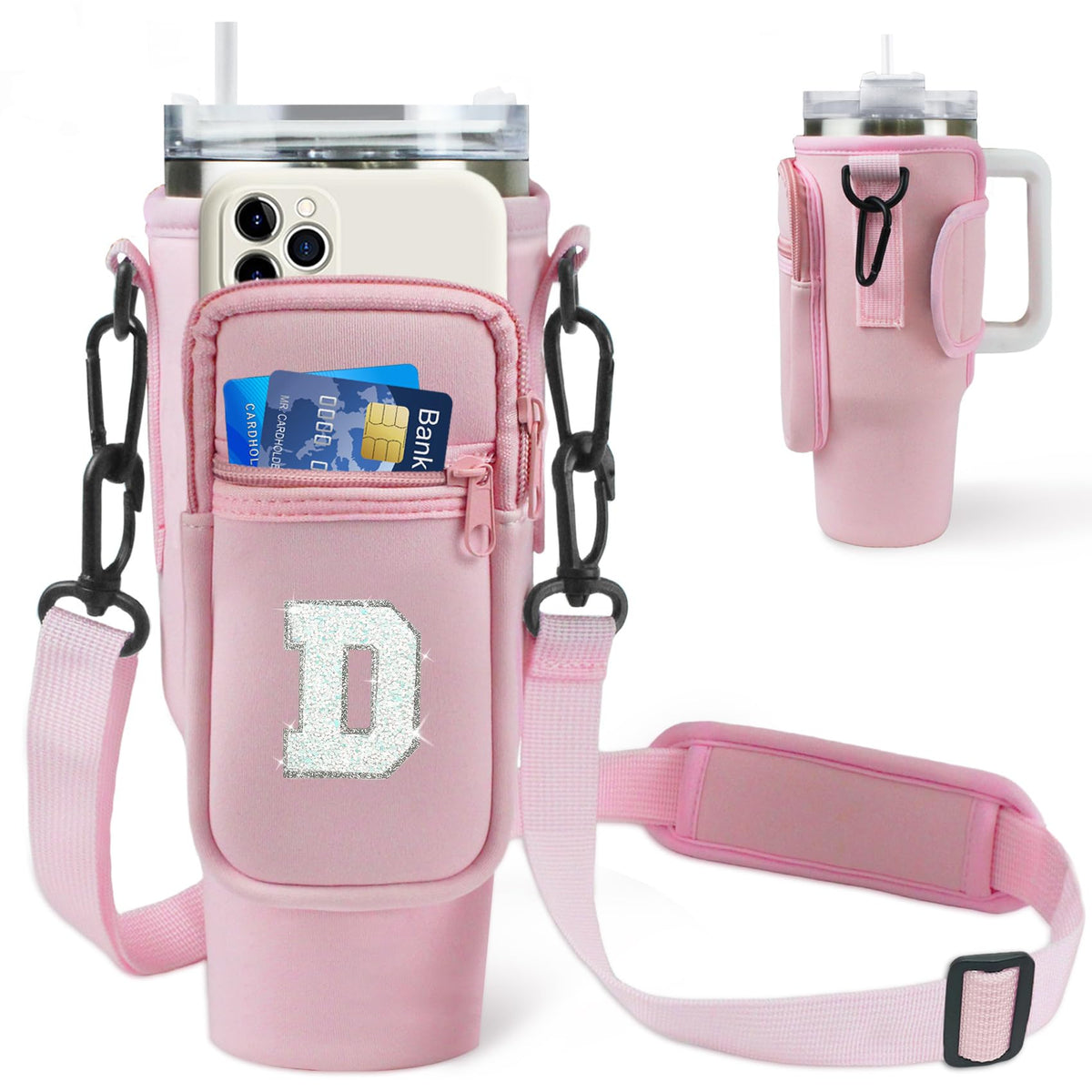 Janhavi Initial Water Bottle Carrier Bag for Stanley Tumbler 40 oz, Personalized Back to School Gift for Tween Girls, Graduation Gift for Teens Kids Daughter Sister Her
