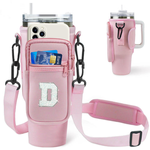 Janhavi Initial Water Bottle Carrier Bag for Stanley Tumbler 40 oz, Personalized Back to School Gift for Tween Girls, Graduation Gift for Teens Kids Daughter Sister Her