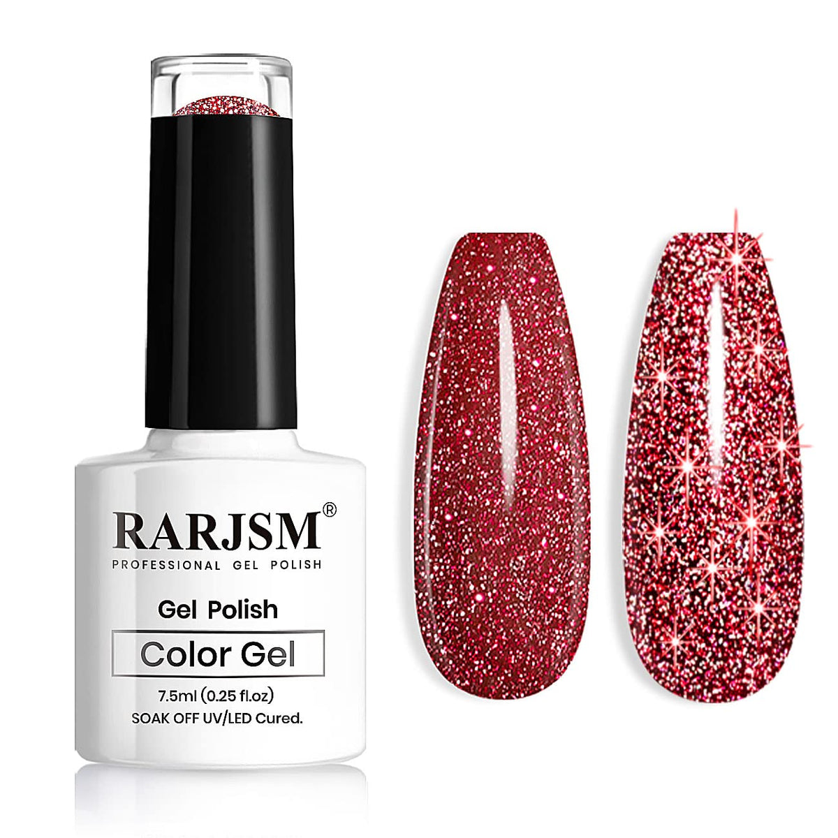 RARJSM Diamond Glitter Gel Polish,Dark Red Gel Nail Polish,Chunky Gel Glitter Polish Soak Off UV LED Nail Gel Polish Nail Art Starter Manicure Salon DIY at Home 7.5ML Curing Require