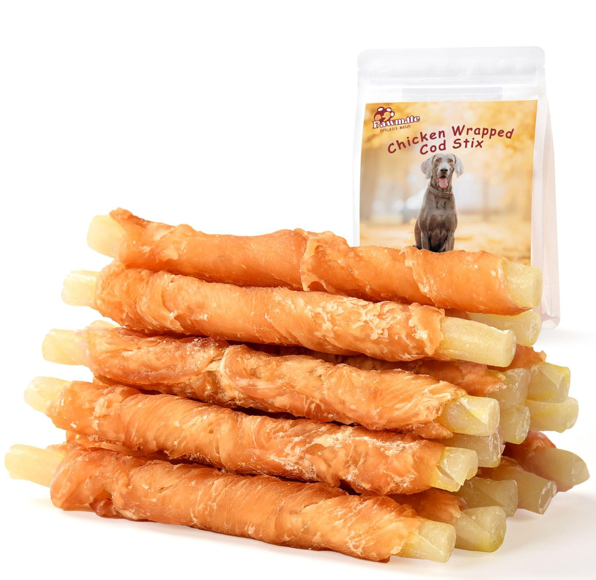 Dog Treats Soft Chews Healthy Rawhide Free Chicken Wrapped Cod Sticks for Training Rewards Snacks Dog Chews Treats 10.58OZ