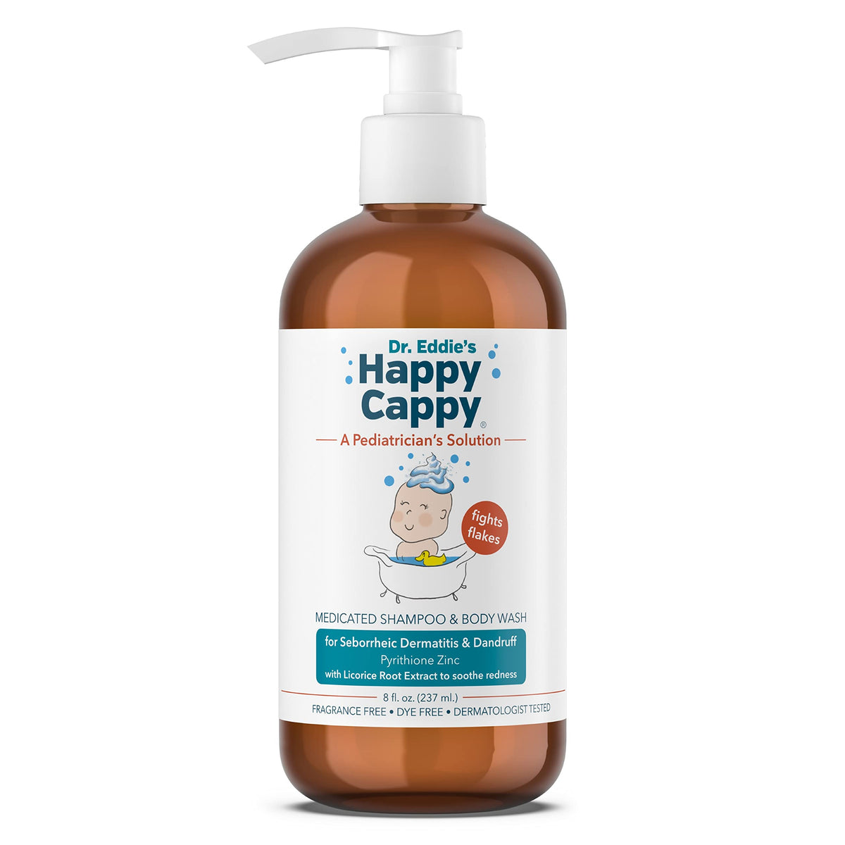 Happy Cappy Dr. Eddieâ€™s Medicated Shampoo for Children, Treats Dandruff and Seborrheic Dermatitis, No Fragrance, Stops Flakes and Redness on Sensitive Scalps and Skin, 8 oz