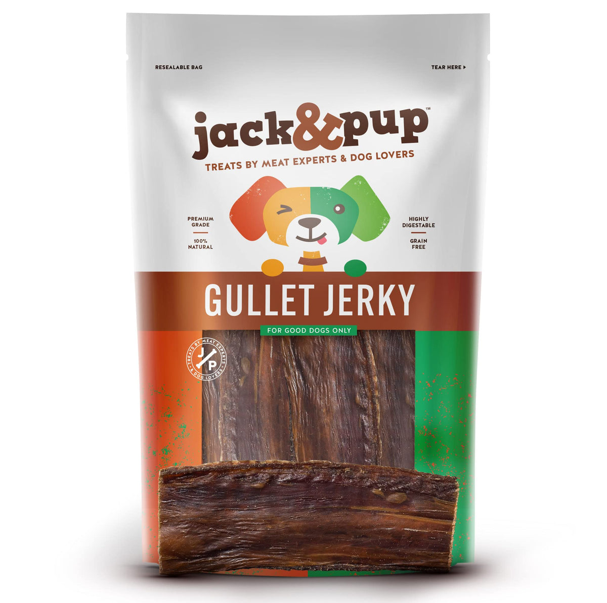 Jack&Pup Gullet Jerky | 6" Beef Gullet Jerky Chew for Small Dogs | Single Ingredient Dog Treats with Glucosamine for Natural Joint Support (25 Pk)