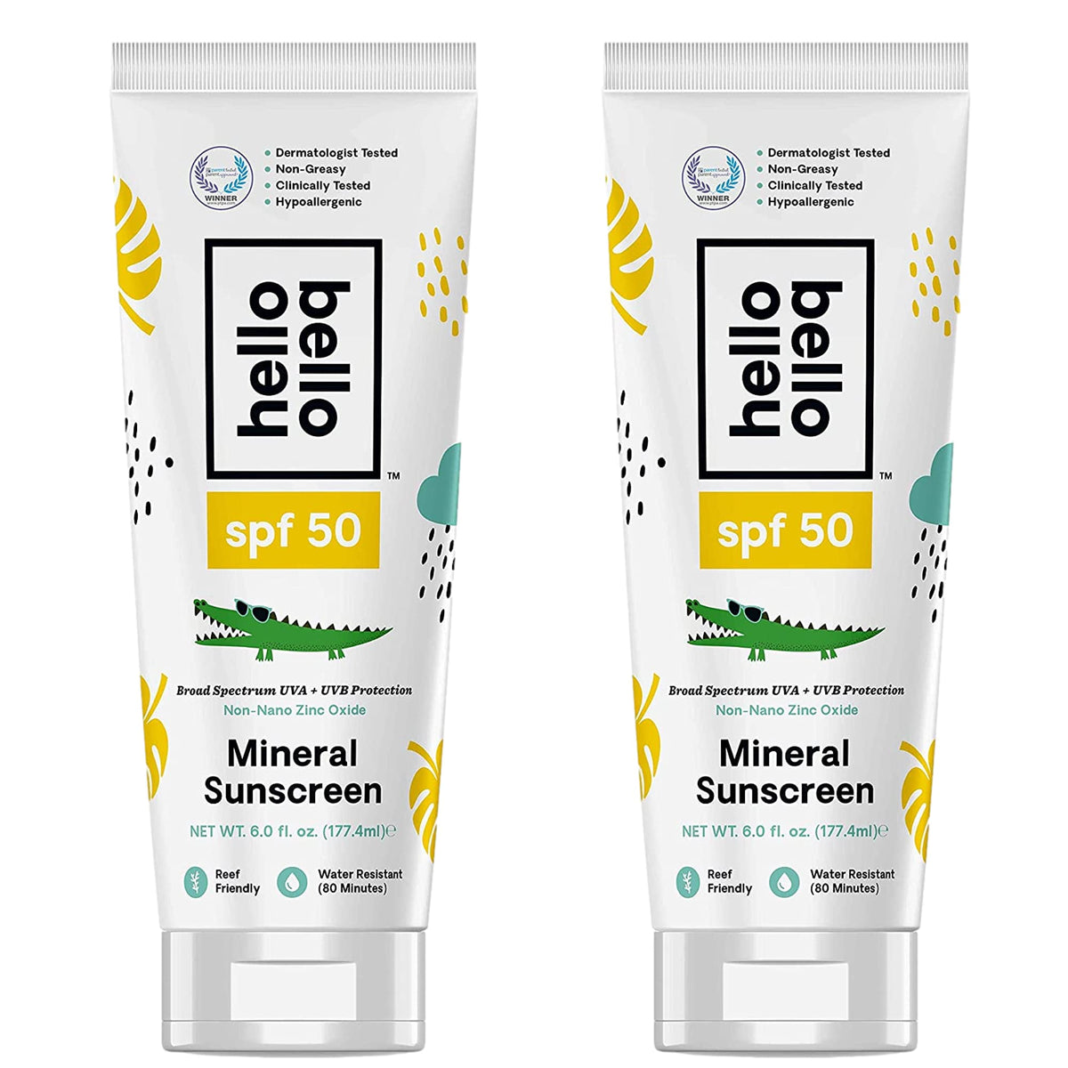 Hello Bello Sunscreen Mineral Lotion with Zinc Oxide - 30 SPF Broad Spectrum UVA/UVB Protection - Water Resistant, Hypoallergenic, Dermatologist & Clinically Tested - 3 Fl Oz (Pack of 2)