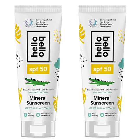 Hello Bello Sunscreen Mineral Lotion with Zinc Oxide - 30 SPF Broad Spectrum UVA/UVB Protection - Water Resistant, Hypoallergenic, Dermatologist & Clinically Tested - 3 Fl Oz (Pack of 2)