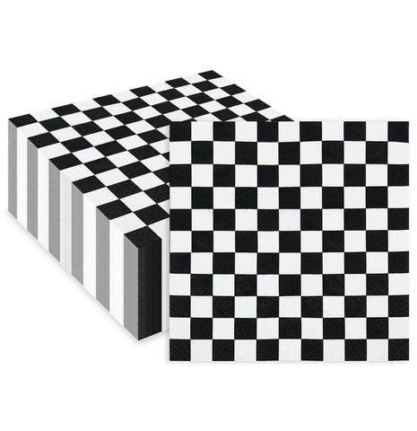 SietDESEO 50 Pieces 3-ply Checkered Flag Napkins Disposable Cocktail Napkins Paper Napkins for Dinner Birthday Racing Themed Party Black and White Checkered Napkins