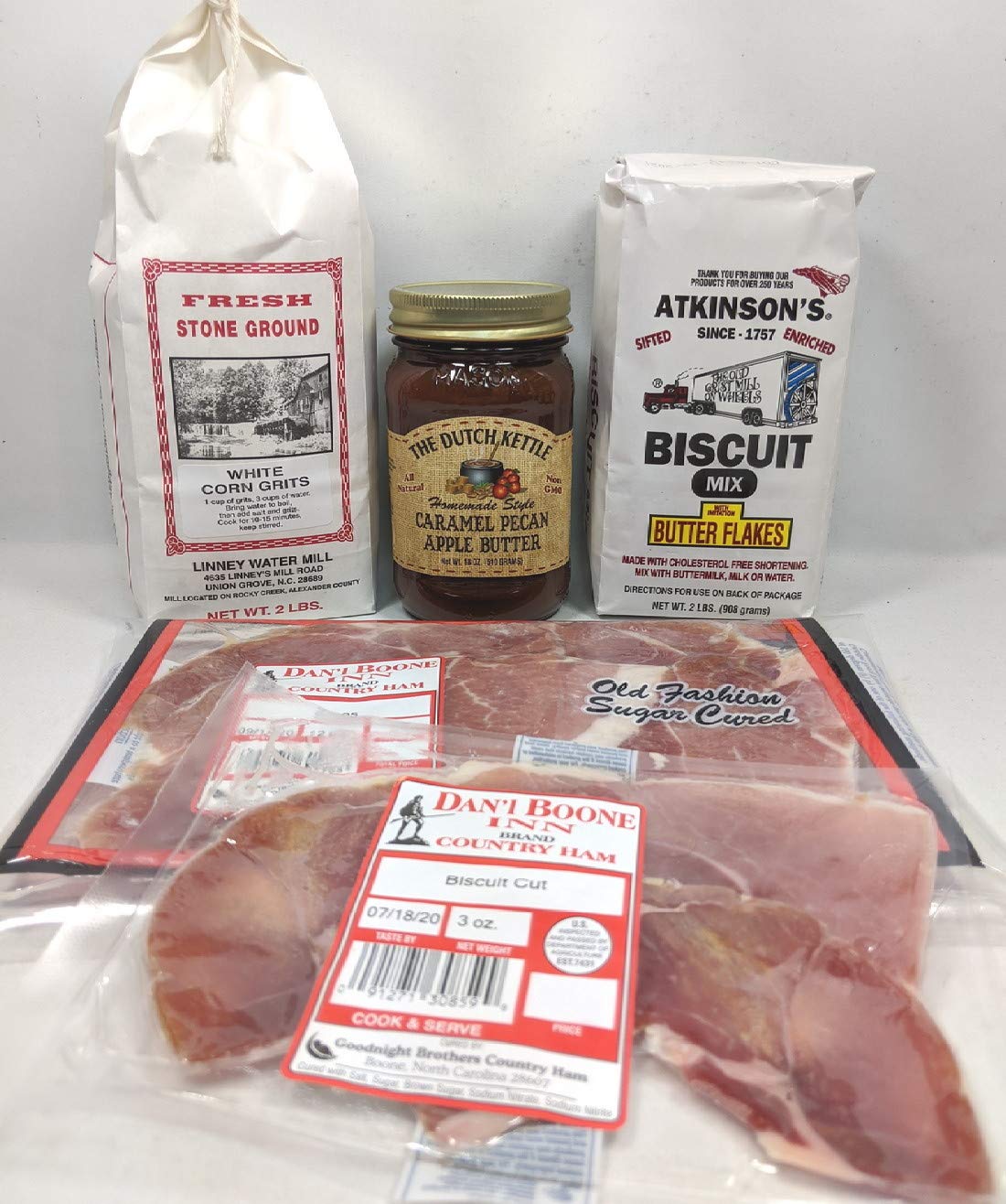 Country Ham Breakfast Meal Kit With Biscuit Mix - Grits And Jelly Flavor of Your Choice (Caramel Pecan Apple Butter)
