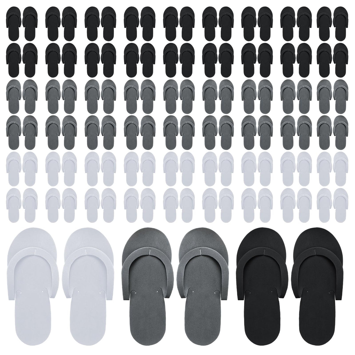 Mepase 90 Pairs Disposable Pedicure Slippers Foam Disposable Flip Flops Kit Spa Pedicure Sandals for Guests Women Men Foot Nail Salon Party Supplies Wedding Shower Favors(Black, White, Gray)