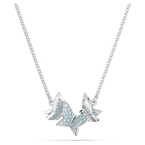 Swarovski Lilia necklace, Butterfly, Blue, Rhodium plated