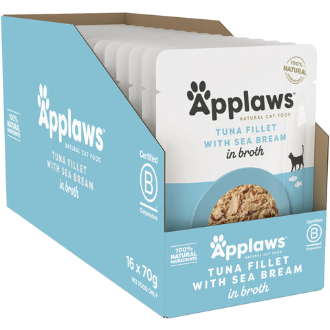 Applaws Tuna and Seabream Pouch, Broth, 70 g, Pack of 12